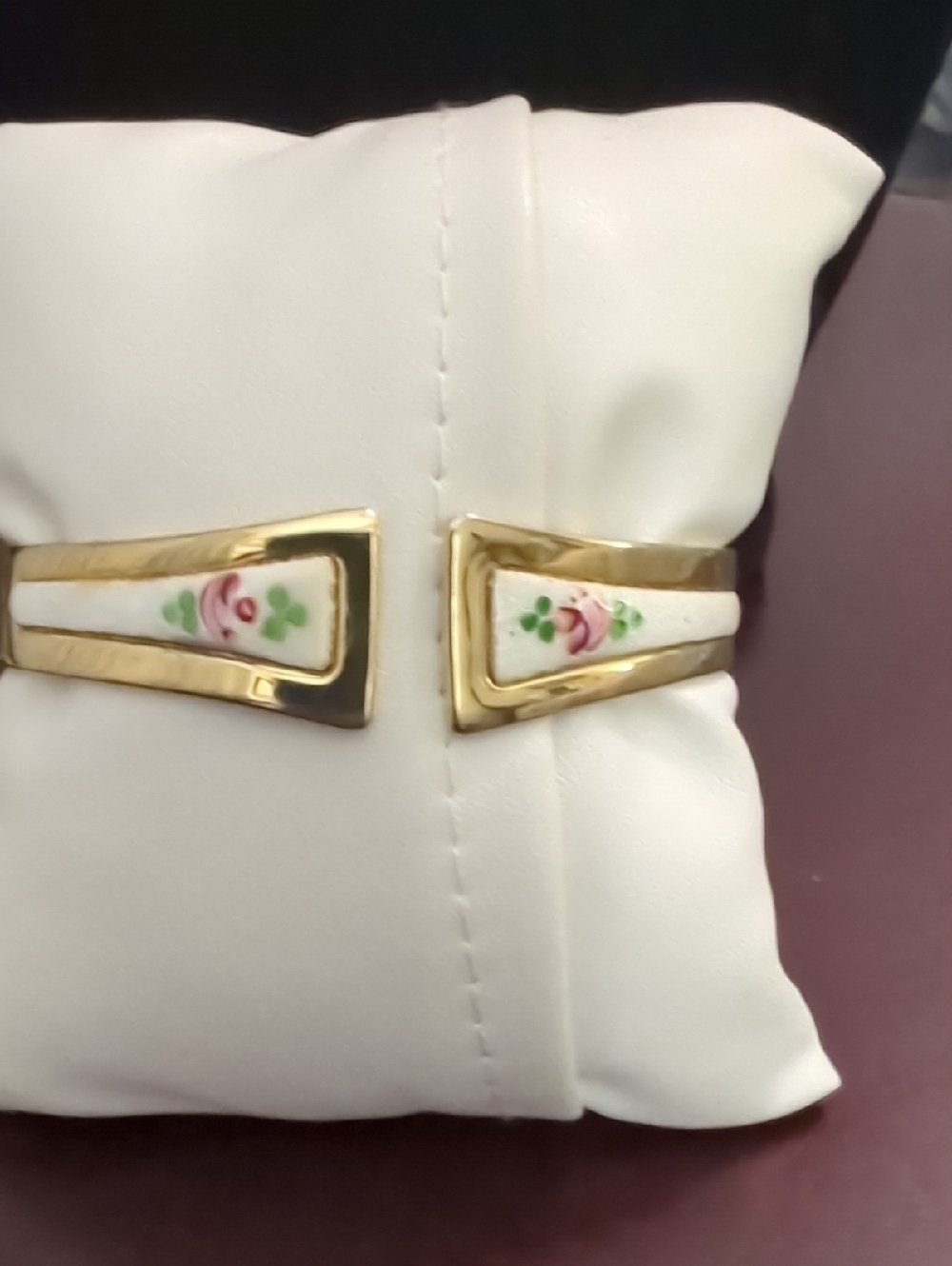 Gold-Tone Floral Enamel Clip-On Earrings - White and Pink